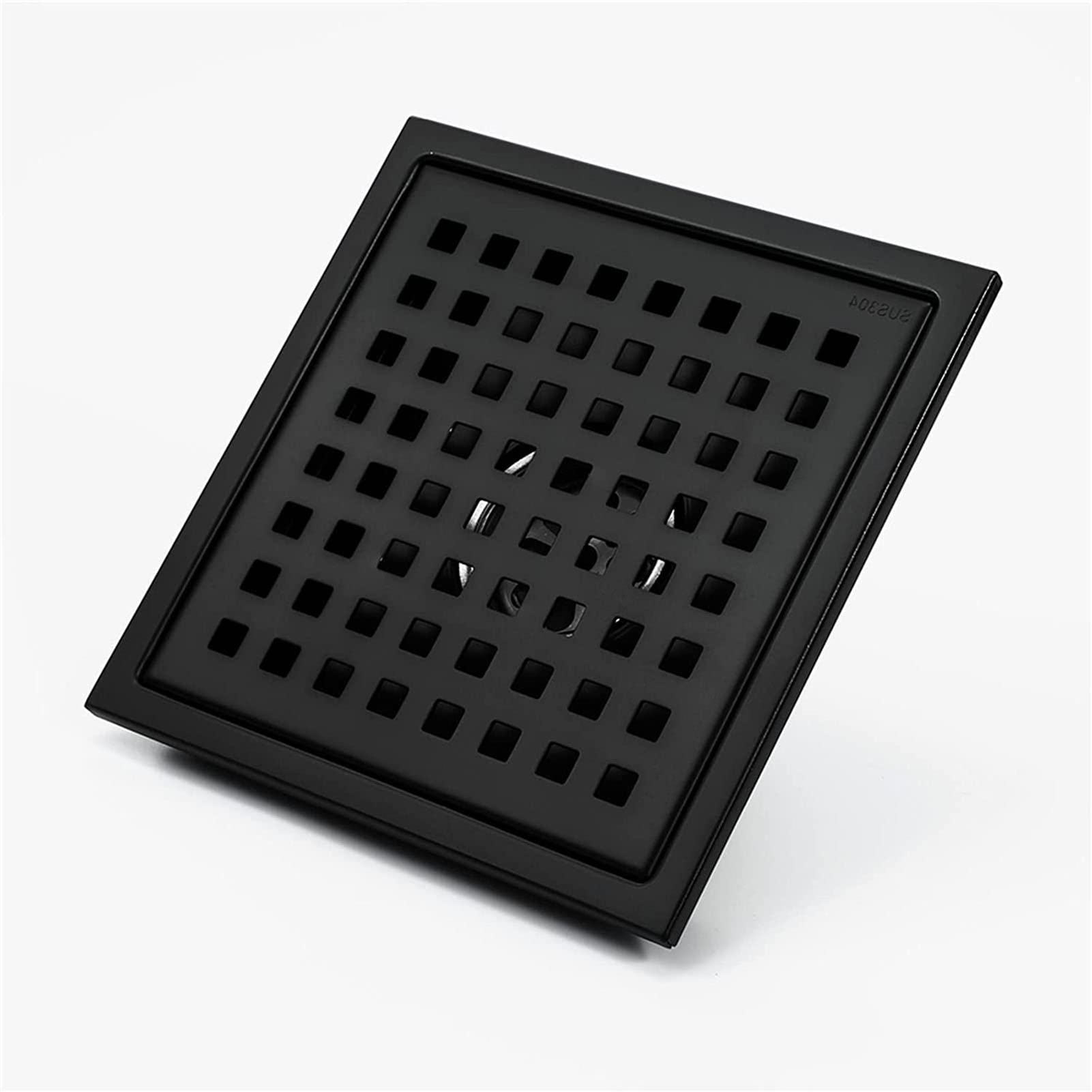 Scarico quadrato per doccia da 15,2 cm, con griglia rimovibile e raccogli capelli, in acciaio inox SUS 304, per bagno, colore nero