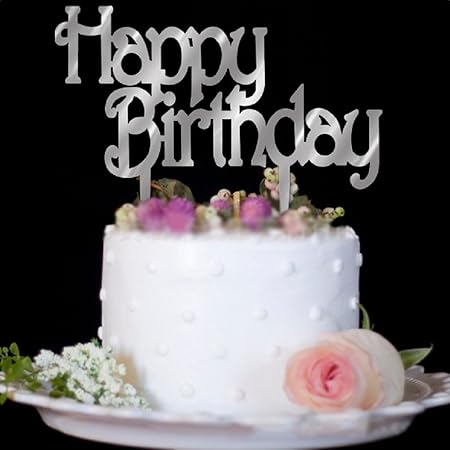 Amazon 子供大人アクリルお誕生日おめでとうケーキトッパーセンターピースデコレーション 銀 パーティーグッズ おもちゃ