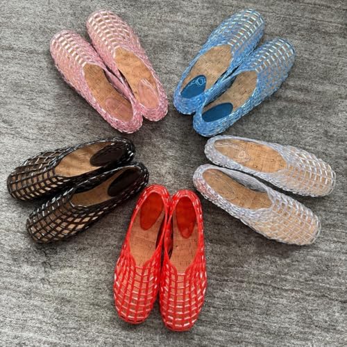 Geerta Jelly Mesh Ballet Flats for Women Clear Jelly Sandals Hollow Water Slides Slip on House Slippers Wide Lightweight Breathable No Slip Dressy Ballerina Shoes Summer Beach Party Cruise Vacation2