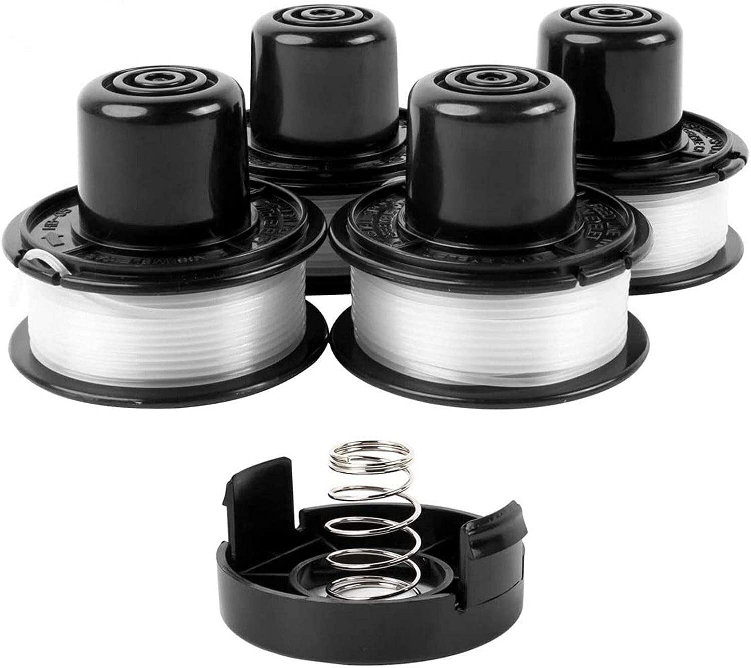 MaxLLTo 4 Pack Replacement RS-136-BKP String Trimmer Spool with Cap and Spring Compatible for Black & Decker CST500 CST800 GE600 ST1000 ST200 ST300 ST3000 ST400 ST4000 Models