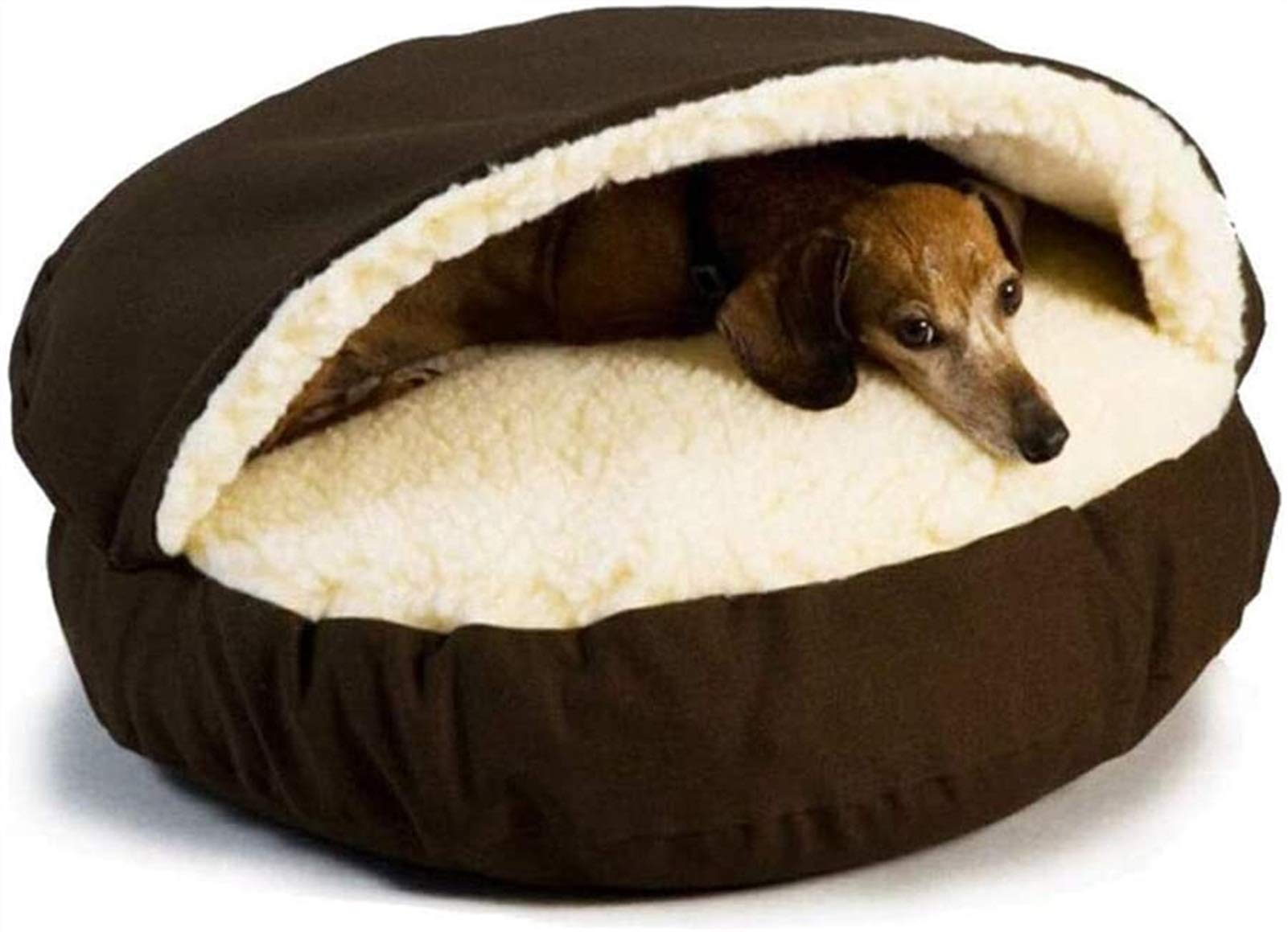 Pet House Bed Soft Sided Plush Pillowed Cat Cave Puppy Bed ，Portable Dogs Cats Pets Caves Beds Soft Fleece Warm Puppy Cat Sleeping Bag Cuddle Burrow Nest (Color : Brown)