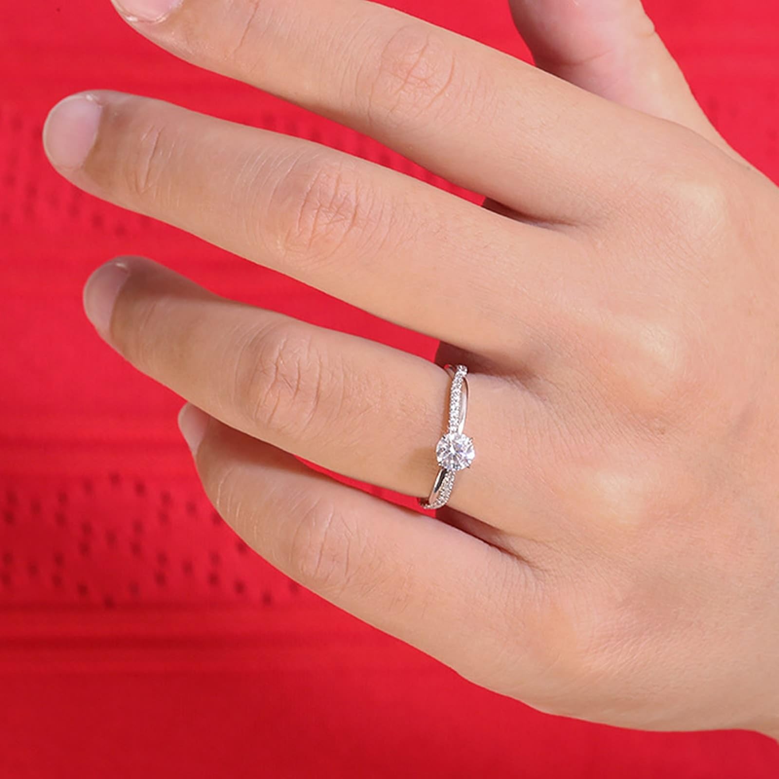 Anillos de boda de oro de 14 K/18 quilates para mujer, corte redondo, elegante, 0.5 quilates, anillo de compromiso de diamante cultivado en laboratorio para ella