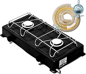 Fogão Portátil 2 Bocas com Kit Gás Completo Regulador e Mangueira 1,25m Stander