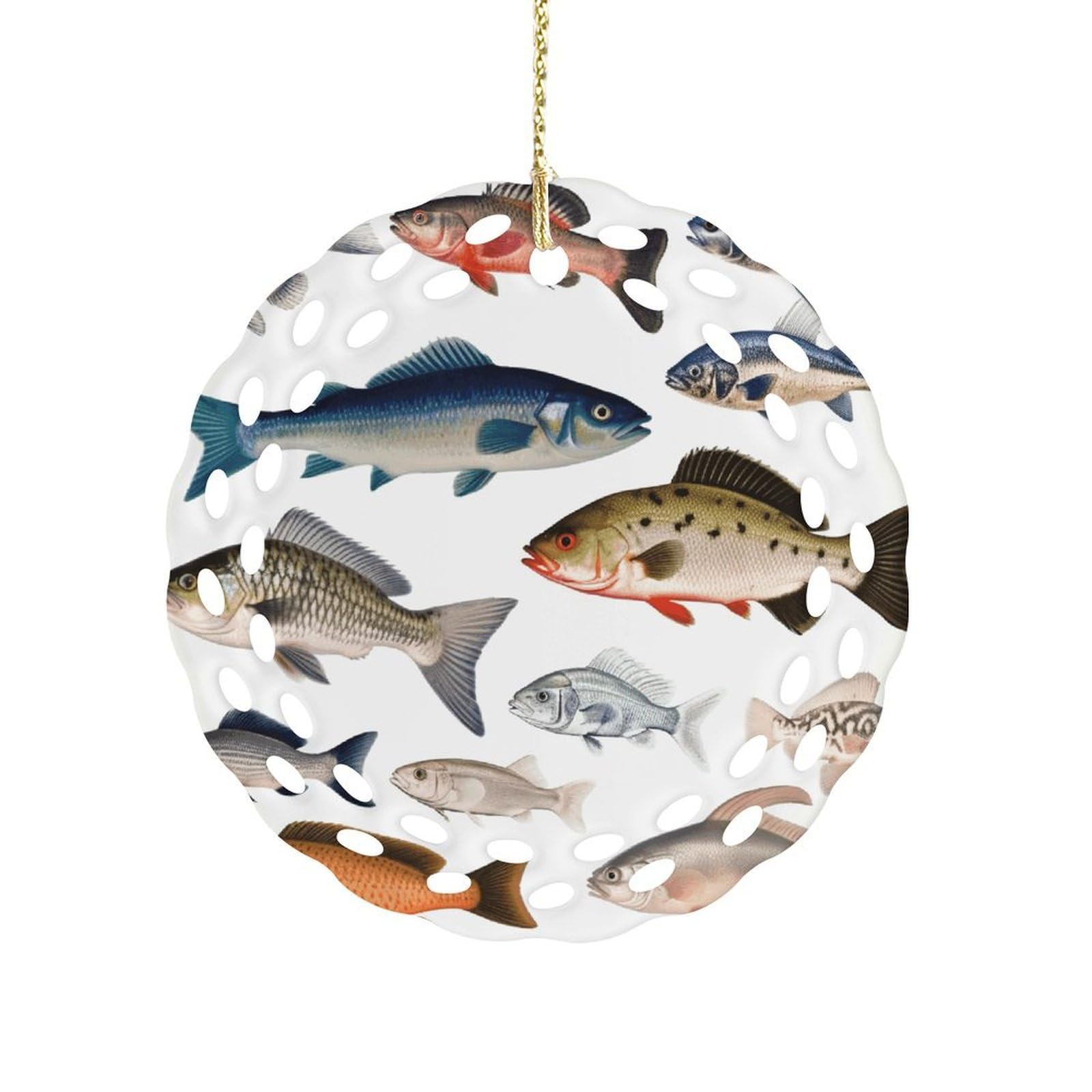 Different Fish Christmas Ornament Holiday Hanging Decoration Xmas Tree Keepsake Personalized Xmas Tree Ornament Round Ceramic Ornaments for Keepsake Gifts Ideas Home Decor
