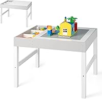 Vista 10 de HONEY JOY Mesa para niños, mesa de actividades de madera 2 en 1 con rollo de papel, mesa de bloques de construcción convertible, 3 compartimentos