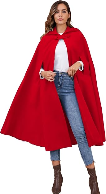Gihuo Cape Poncho Womens Hooded Maxi Cloak Coat Winter Warm Long Cloak Cosplay Costumes Outerwear