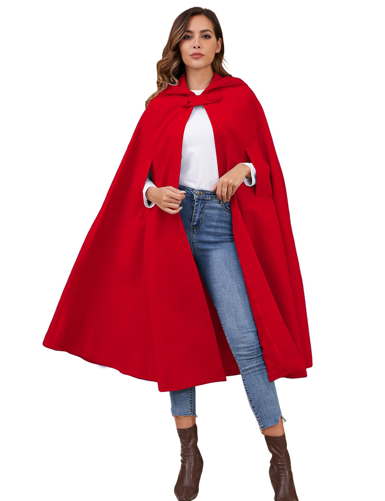 gihuo Women's Wool Blend Hooded Cape Poncho Maxi Cloak Coat-picture-55