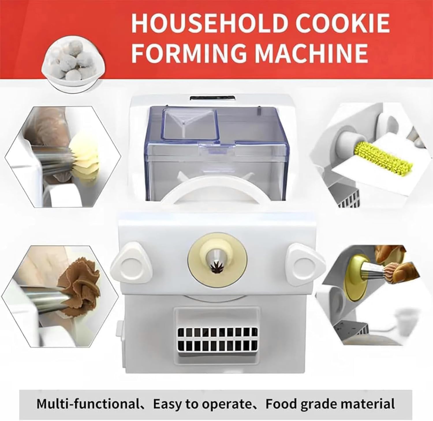 220V Cookie Maker Automatic Biscuit Form Machine, 180W DIY Press with Interchangeable Nozzles and Molds for Home Baking