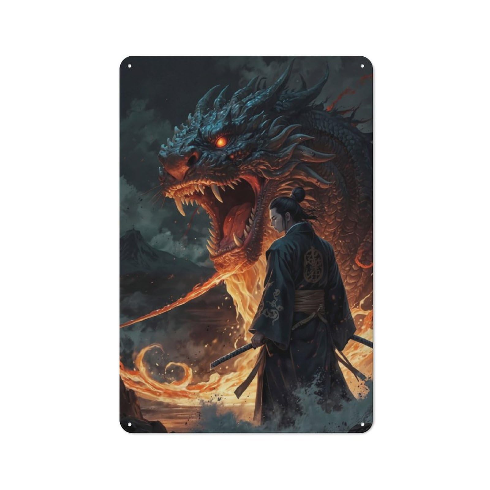 Junmoney Dragons Fury Metal Sign 30X20cm With For Workshop Wall, Retro Decor, For Garage, Workshop And Man Cave Decoration