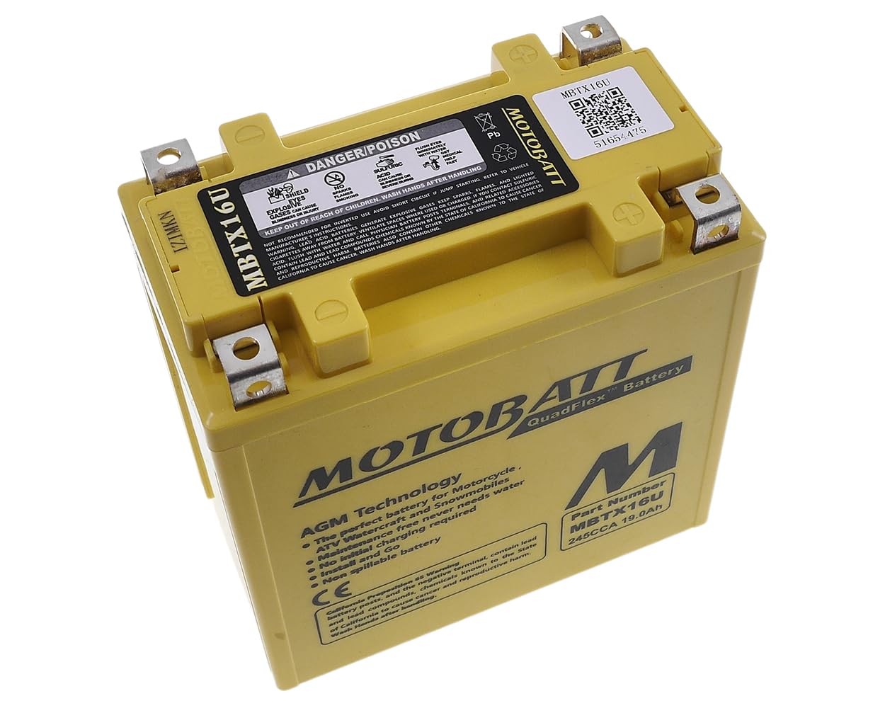 MOTOBATT AGM Batterie 12V 19Ah MBTX16U kompatibel mit Suzuki VL 1500 LC | 4-polig, wartungsfrei & versiegelt; Vergleichstypen YTX16BS, YTX16BS1; kompatibel mit PIAGGIO MP3 400ie Touring RL ZAPM591