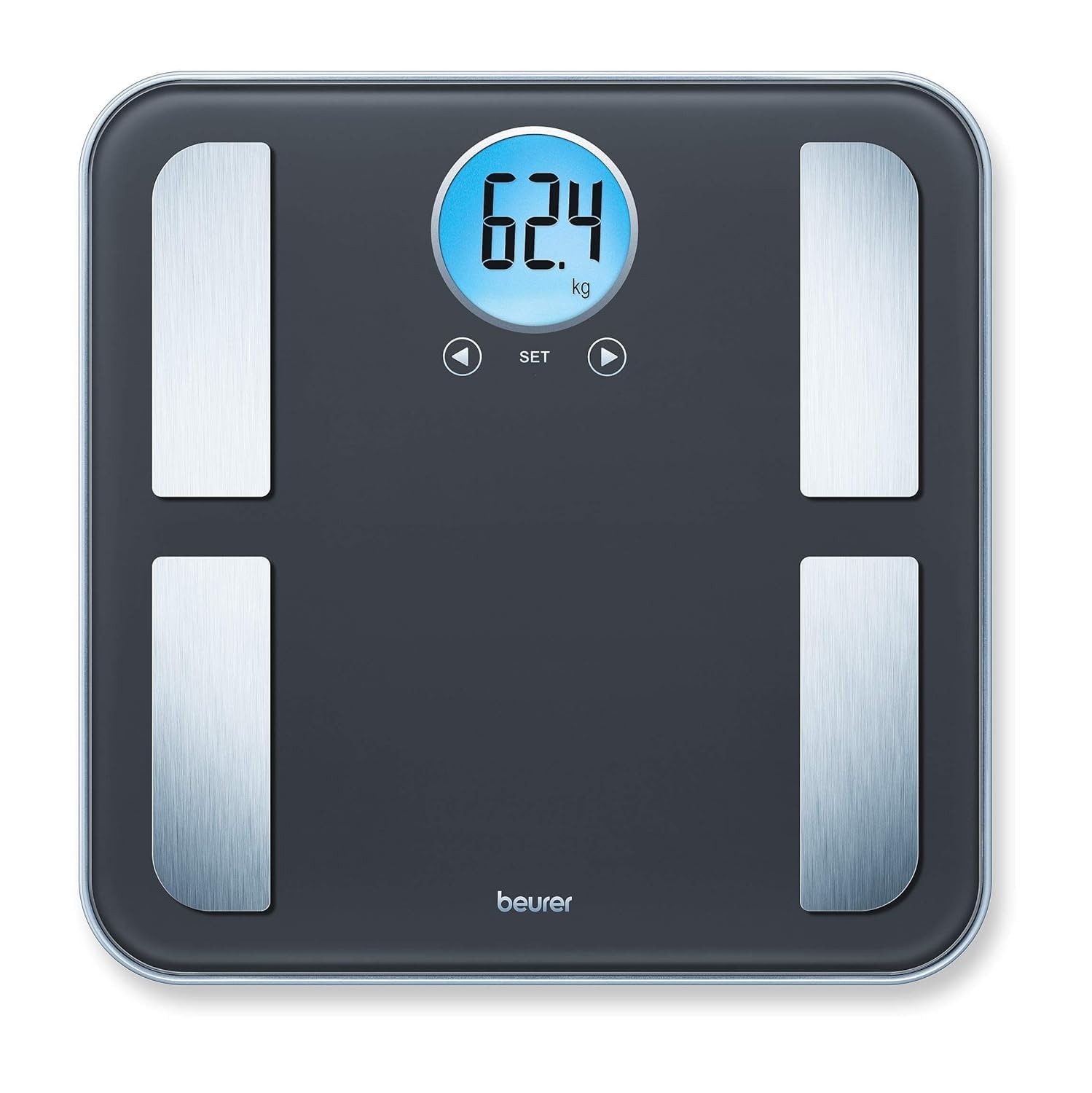Beurer BF 195 Bilancia Diagnostica in Vetro, con Display LCD Rotondo, adatta per la determinazione del grasso corporeo, della percentuale muscolare e del fabbisogno calorico