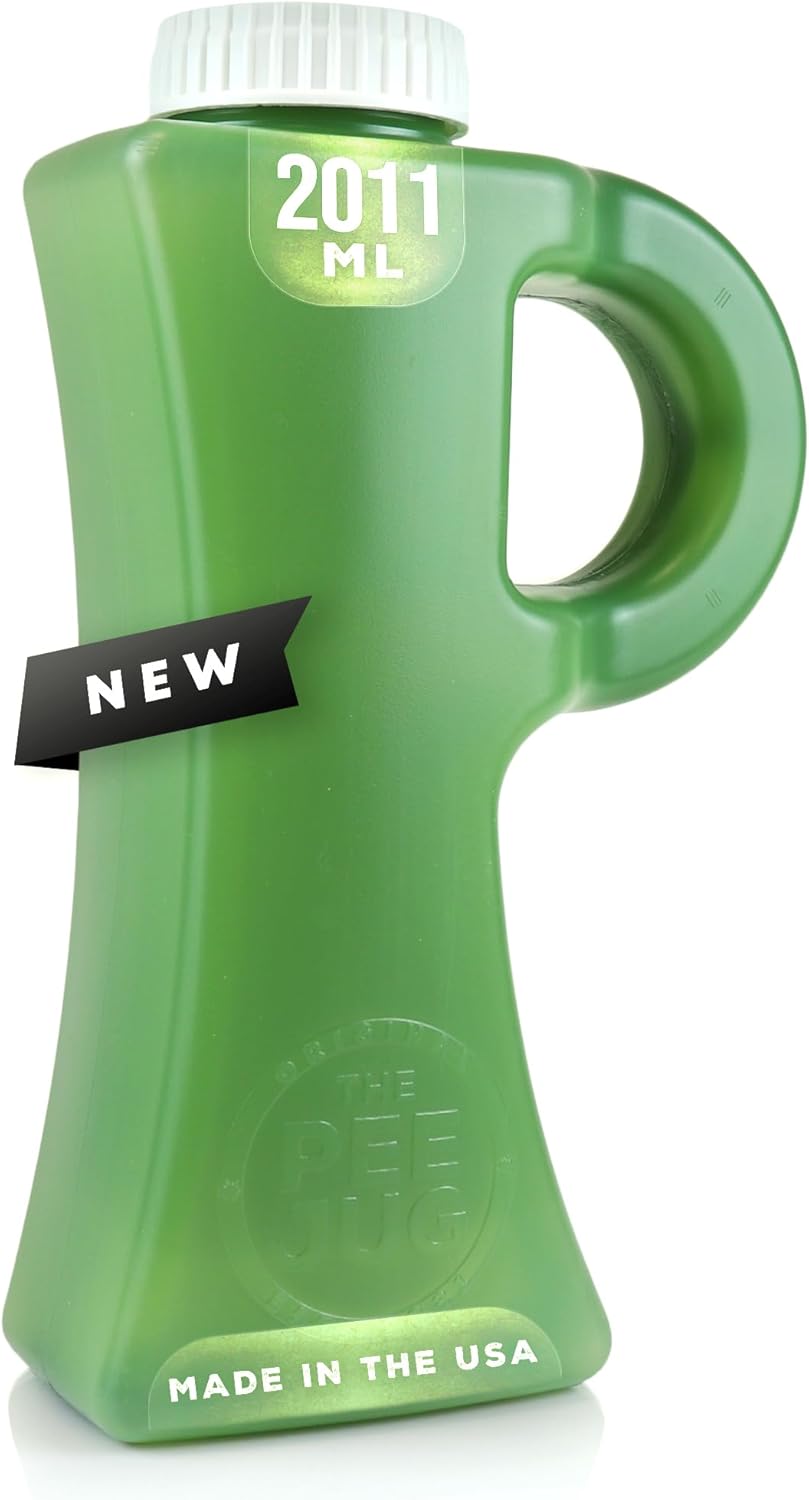 2011mL (68oz) Spill-Proof Portable Urinals for Men - Leak-Proof Screw-on Lid - Male Urine Bottle for Trucker, Hunting, Outdoor, Travel, Camping, Hospital Emergency, Green