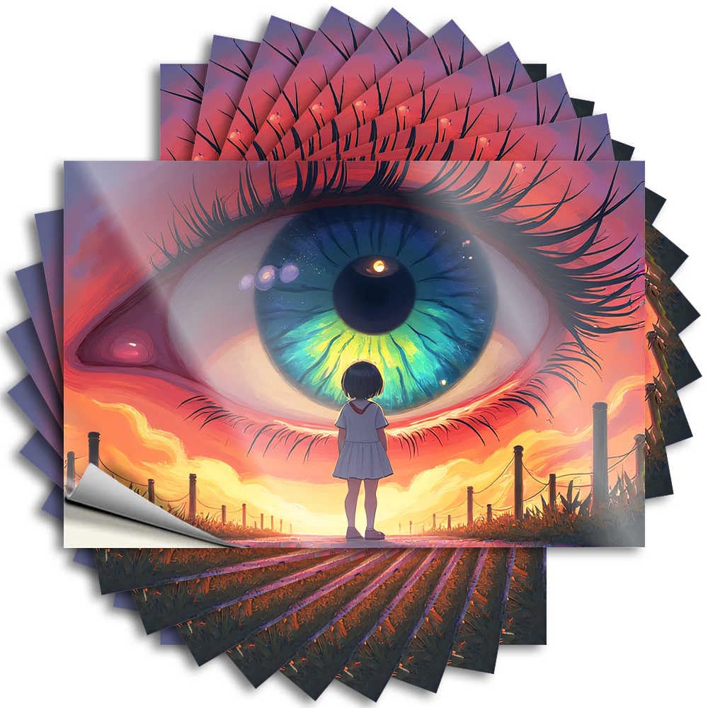 Stuff for Teens Great Decal - Girl Gazing At The Giant Eye Removable Decal Hat Easy Peel for Microfiber(12X18CM)