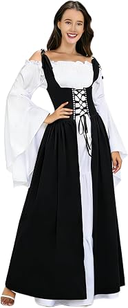 Renaissance Costume Women Medieval Dress Halloween Party Outfit Ren Fair Gown Long & Short Sleeve Vintage Costume