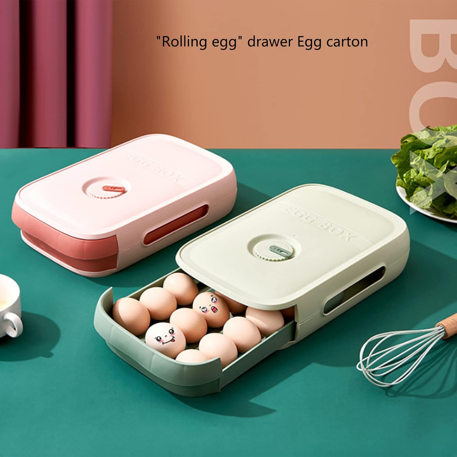 Plastic Egg Box Refrigerator Egg Container Stackable Fridge Egg Container with Lid Refrigerator Crisper Drawer Egg Storage Box- 12.6x8.3x3.07inch (Green 12.6x8.3x3.07inch)