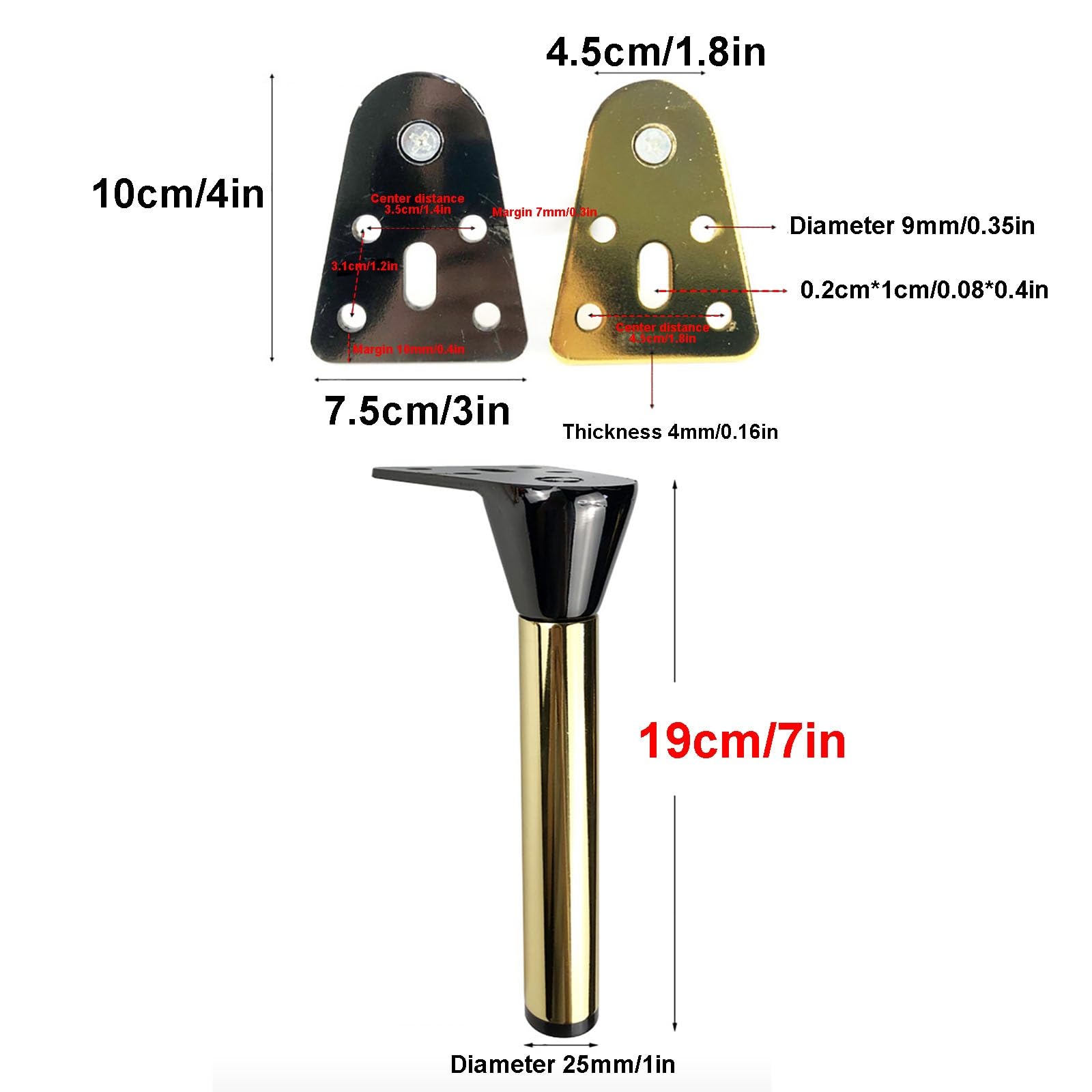 Piedi per Mobili In Metallo Piedini per Mobili Cilindriche per Comò In Stile Moderno Set di 4 Gambe per Mobili Gambe di Ricambio Fai da Te per Divano Divano Letto Tavolino da Caffè(Multi-colored,19cm/