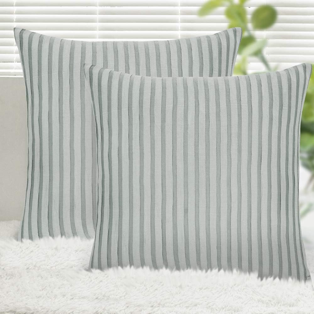 Throw Pillow Covers Case, 2 Pack Jacquard Striped 100% Cotton Cushion Cover, Soft Throw Pillow Case, Best Decorative Pillow Shams Covers for Sofa Couch Bed Home Decor (Army Green, 18"x18")