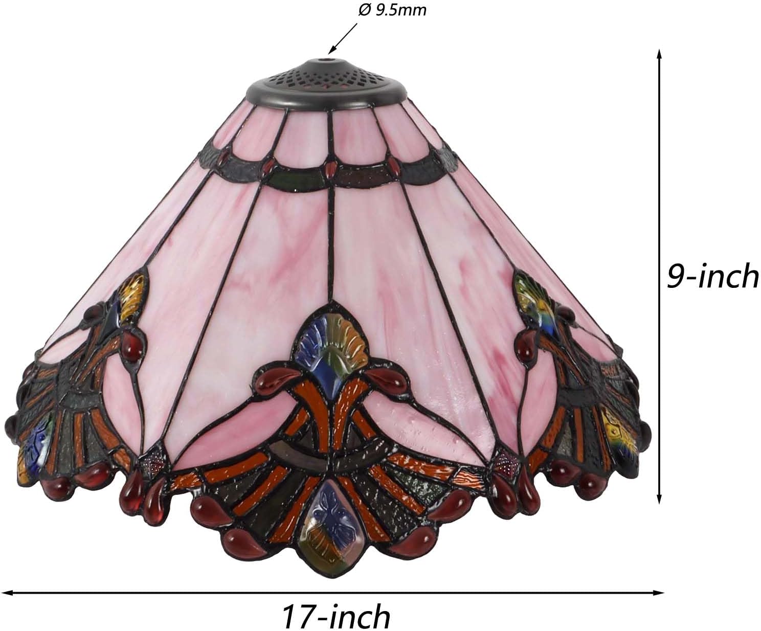 Bieye S10992 Tiffany Style Stained Glass Baroque Lampshade (17-inch Wide Pink)