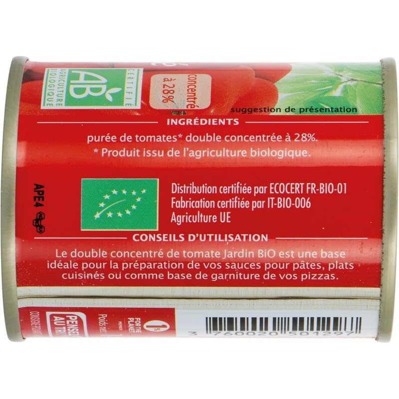 Jardin Bio Étic Double Concentré de Tomates Bio 140g - Saveur Intense & Naturelle pour vos Recettes Gourmandes - Produit Diététique et Gourmand - Le Lot De 4