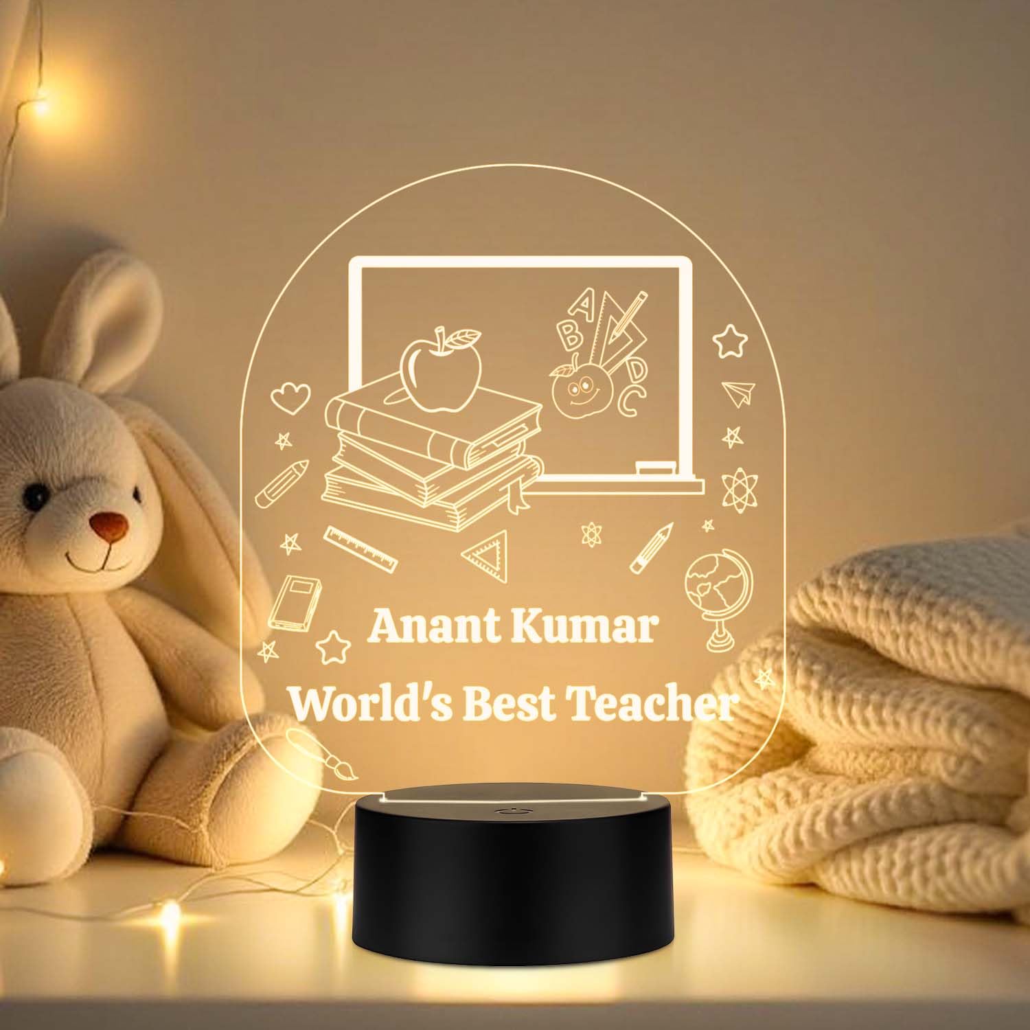 GIFTMEBAZAR Personalized World Best Teacher LED Desk Table Lamp | Best Teacher in The World Gift Lamp | Teachers Day Gift | Warm White Light & USB Powered-image-31