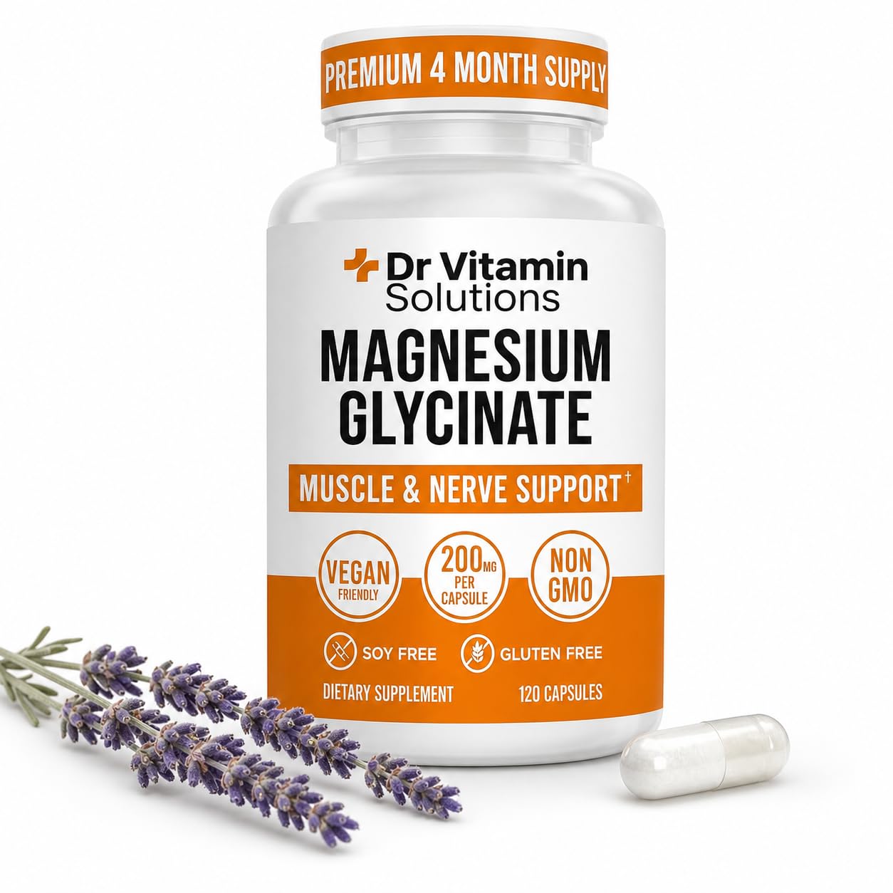 Magnesium Glycinate 200mg High Absorption Bisglycinate for Sleep Support | Chelated Muscle & Nerve Support, Non-Laxative, Vegan, Non-GMO, Gluten & Soy Free, Made in USA, 120 Capsules 4 Month Supply