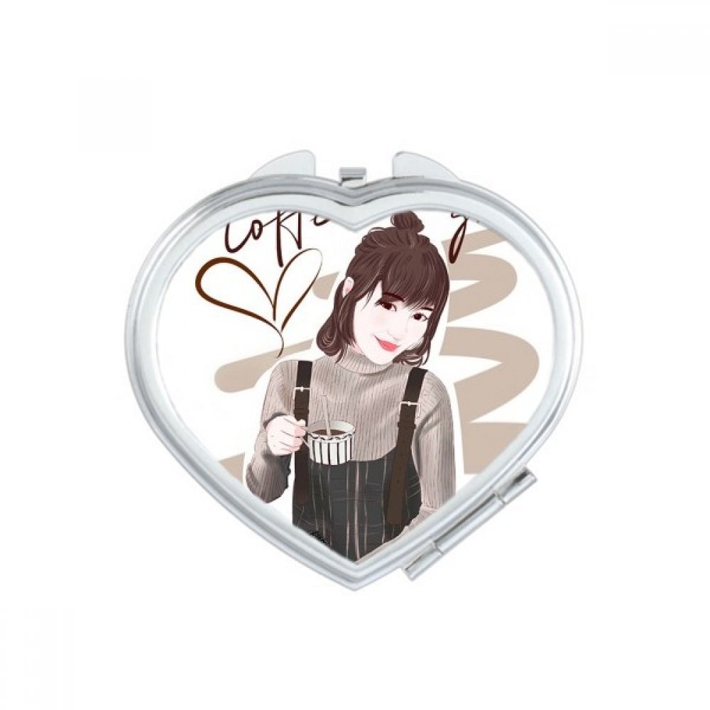 Cadeau miroirs de poche à la main design illustration de coeur pour amie