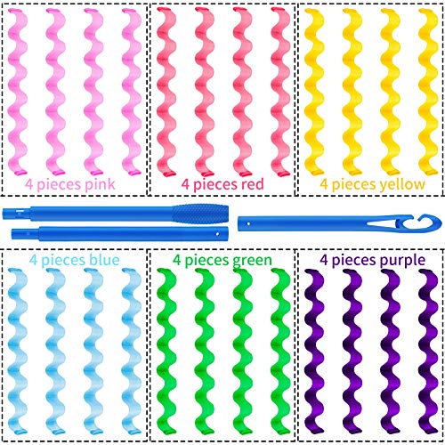 Elcoho 24 Pieces Water Ripple Hair Rollers 55 Cm No Heat Wave Hair Curlers Spiral Curls Styling Kit For Most Hairstyles With 1 Storage Bag Magic Hair Rollers With 3 Pieces Styling Hooks (6 Colors) #TOP1