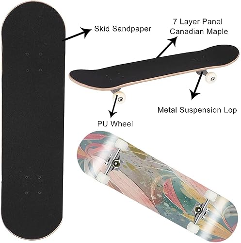 Miniatura 5 de Patinetas sin costuras en racimo de flores tropicales para principiantes, 31 x 8 pulgadas, tablas cóncavas de arce de doble patada, patinetas