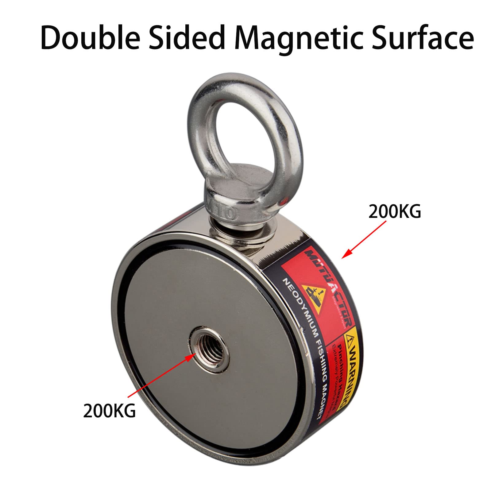 MUTUACTOR Magnete da pesca con ganci,corda e guanto da 20m, forza di trazione di 200 kg x 2,magnete al neodimio super forte con corda e moschettone resistenti per la pesca e il recupero nel fiume