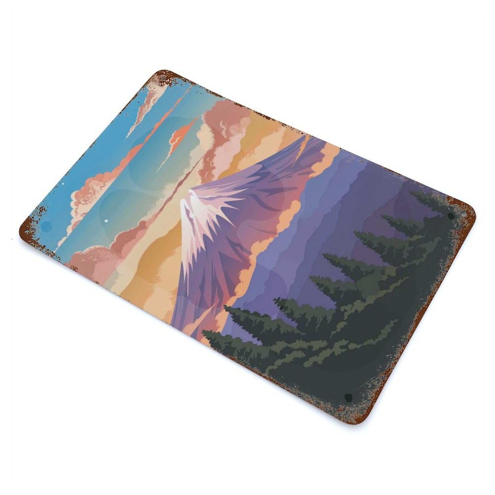 Mount Fuji Sunset Distressed Metal Wall Sign 11.8"x7.9", Ideal for Garage, Bar And Workshop Decor