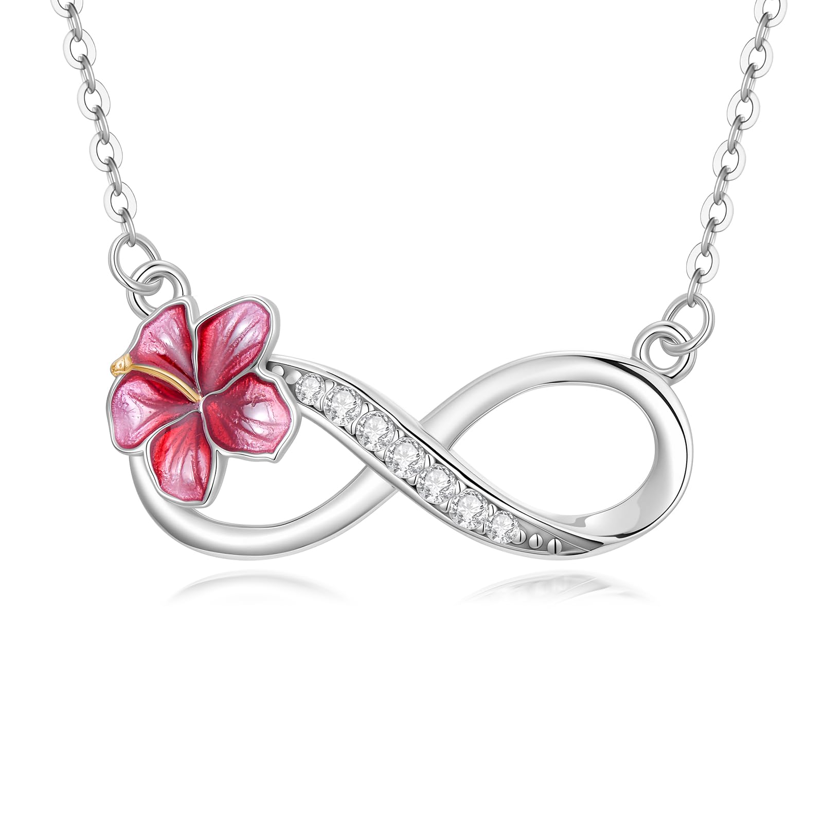Collana con ciondolo a forma di fiore di ibisco, in argento Sterling 925, con ciondolo a forma di fiore di ibisco, idea regalo per donne e mamme