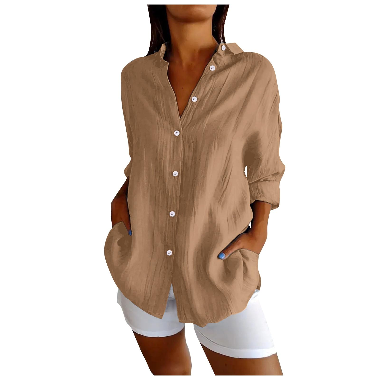 Camicie da donna a maniche lunghe in lino estate 2026 classico casual button down mussola oversize camicette alla moda risvolto Vcation abiti in cotone lino fidanzato colletto garza donna primavera