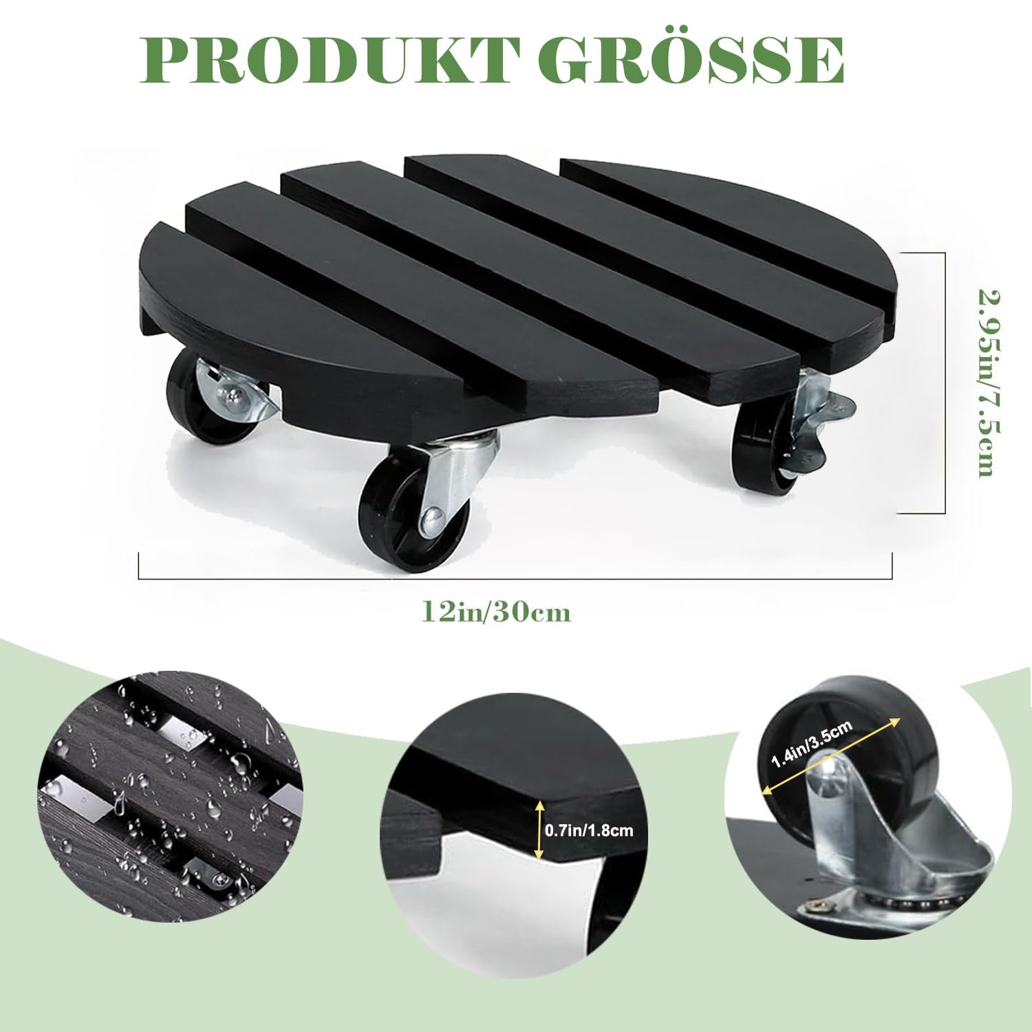 Lot de 2 supports de plantes à roulettes à 360° avec roues verrouillables - Support de pot de fleurs en bois robuste pour intérieur ou extérieur