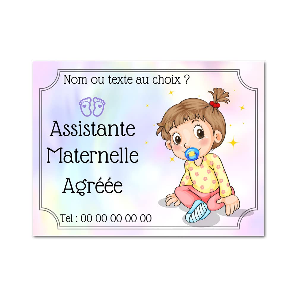 Plaque Assistante Maternelle Agréée - Panneau Porte Nounou Nourrice Toboggan Arc En Ciel 15x20cm