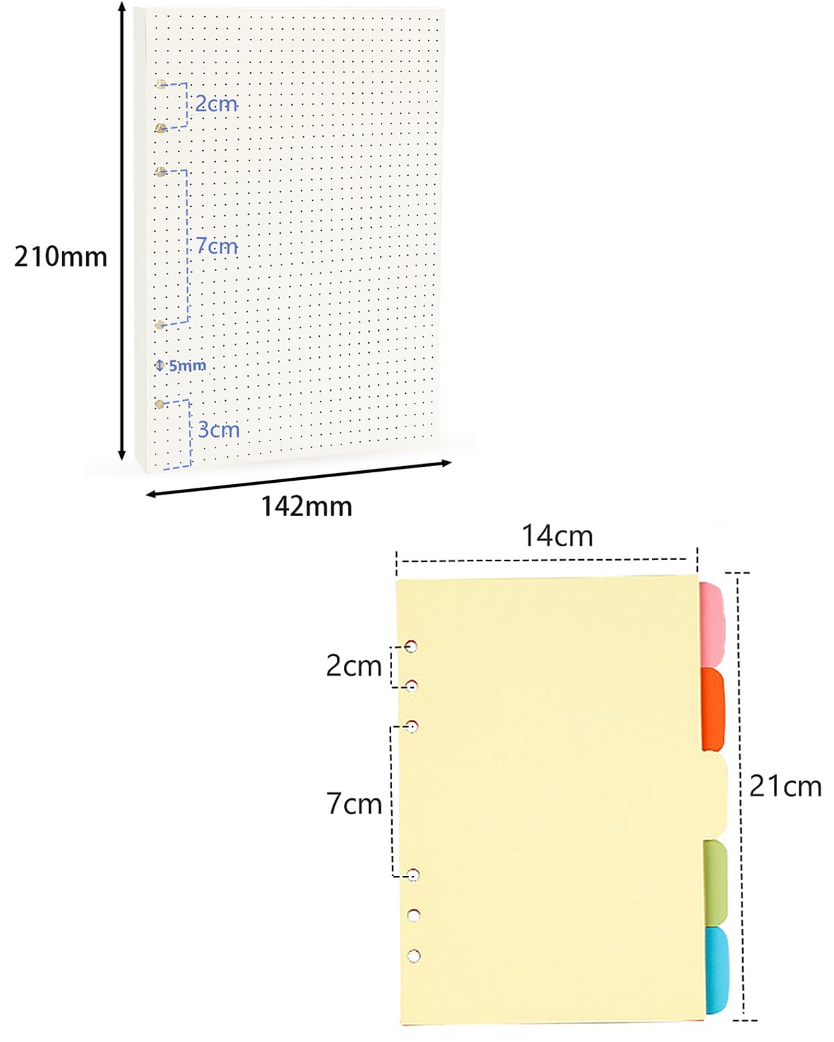 2 Confezioni di Ricarica di Carta A5 120 Fogli, 10 Divisori in Formato A5, 6 Fori con Buchi Ricarica di Carta per Raccoglitore Ad Anelli A5,Agende,Planner,Diari (A5)