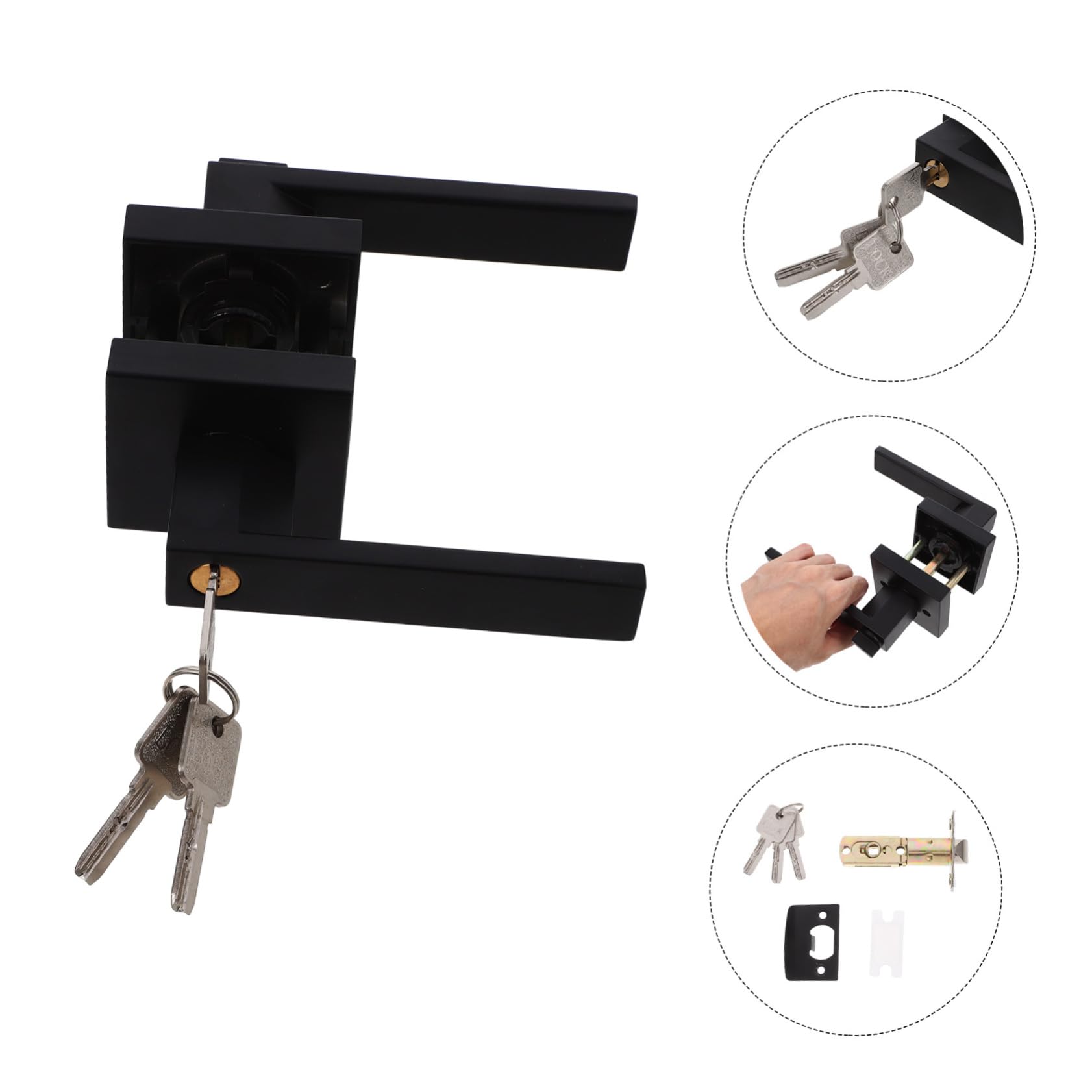 Manija de Puerta de Aluminio Negro con Cerradura, Diseño de Palanca, Protección Segura para Dormitorio y Cocina, Acabado Mate
