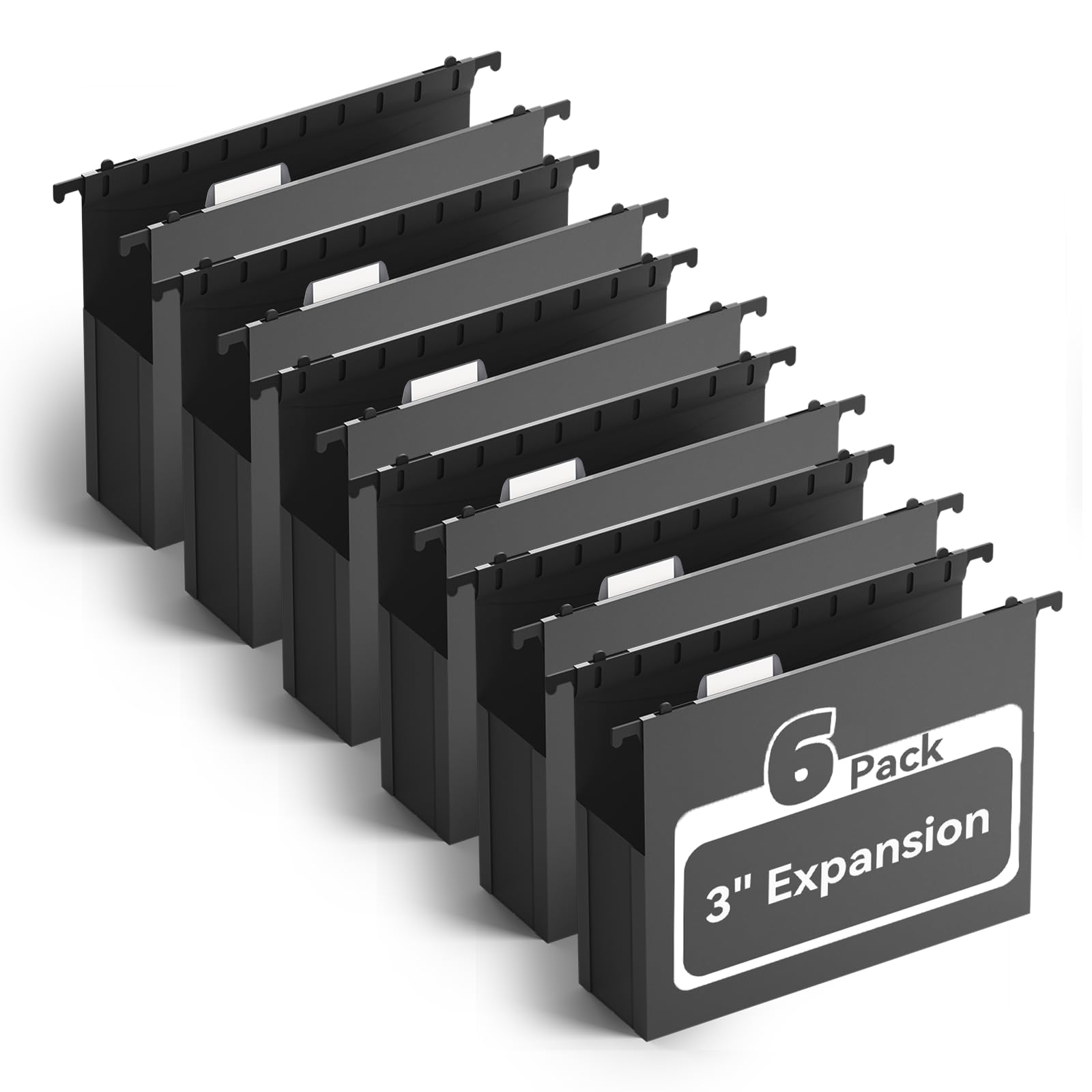Ansook Plastic Hanging File Folders Letter Size,Heavy Duty 3" Expandable Hang Folder,6 Pack Extra Capacity File Cabniet Folders,Hanging File Organizer