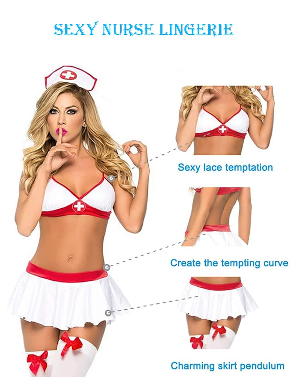 365-Shopping Womens Lingerie Dress Cosplay Naughty Nurse Costume Fancy Dress Party Outfit (One Size, Type 3 White) - Image 2