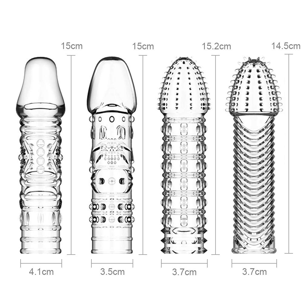 Confezione da 4 custodie spesse in silicone trasparente, riutilizzabili, per stimolazione intensiva del pene e miglioramento dell'erezione