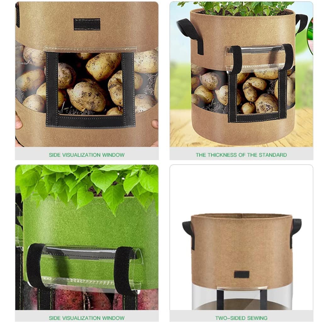 BOPIES Kartoffel-Anbautaschen, strapazierfähig, robust, langlebig, verdickt, mit Griffen und Erntefenster for Tomaten und Gemüse, 3 Stück (Farbe : Braun, Größe : 10 Gallon)