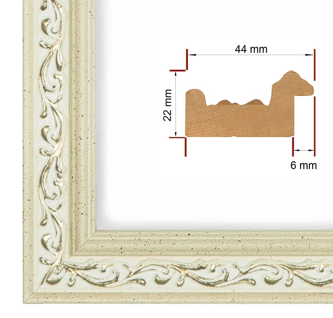 NiRa Marco de fotos de madera maciza Vintage Retro 90x120cm en blanco crema dorado | Tamaño seleccionable | Marco para carteles | Puzzle | collage de fotos HD092