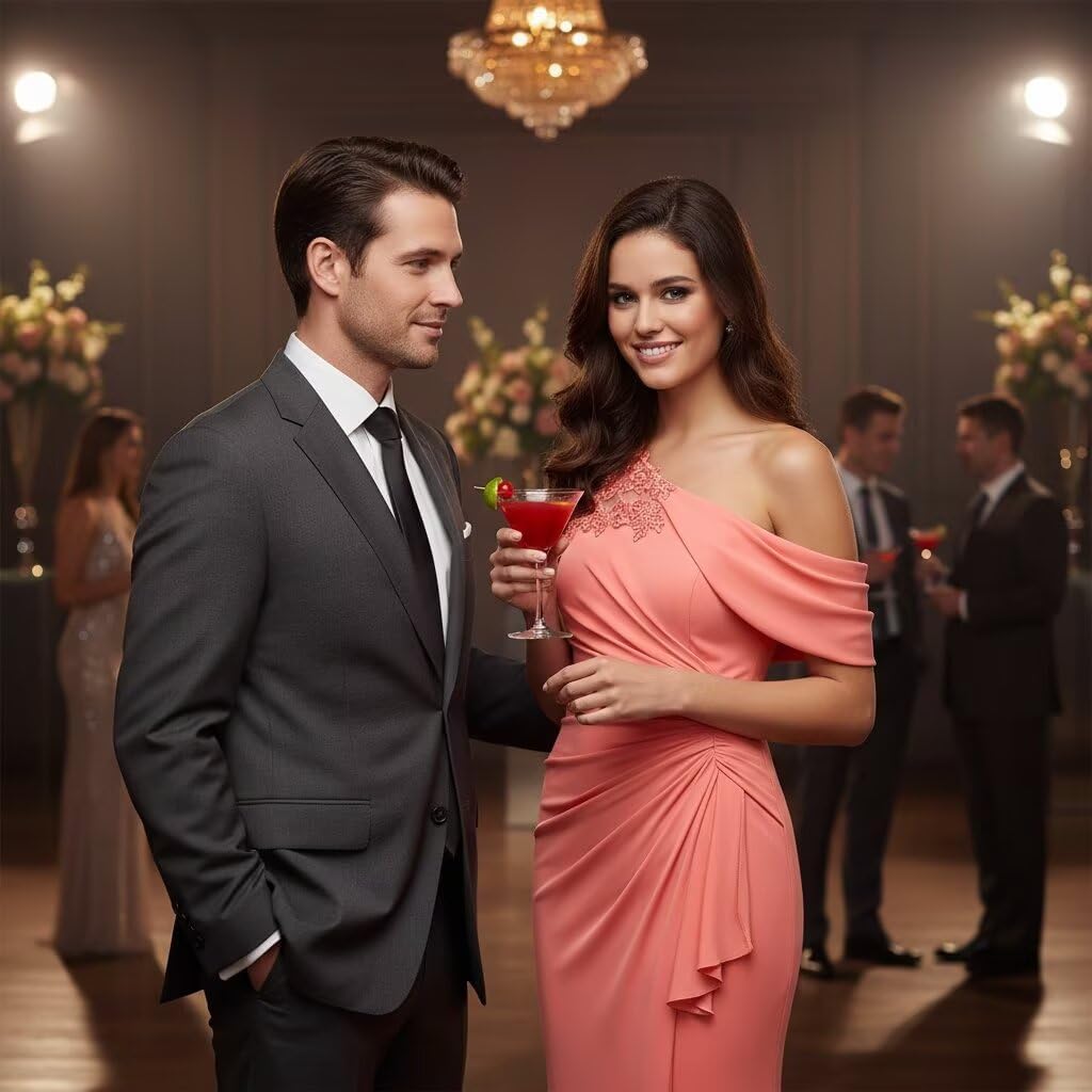 One Shoulder Mother of The Bride Dresses Mermaid Chiffon Lace Applique Long Pleated Formal Evening Dress WT017