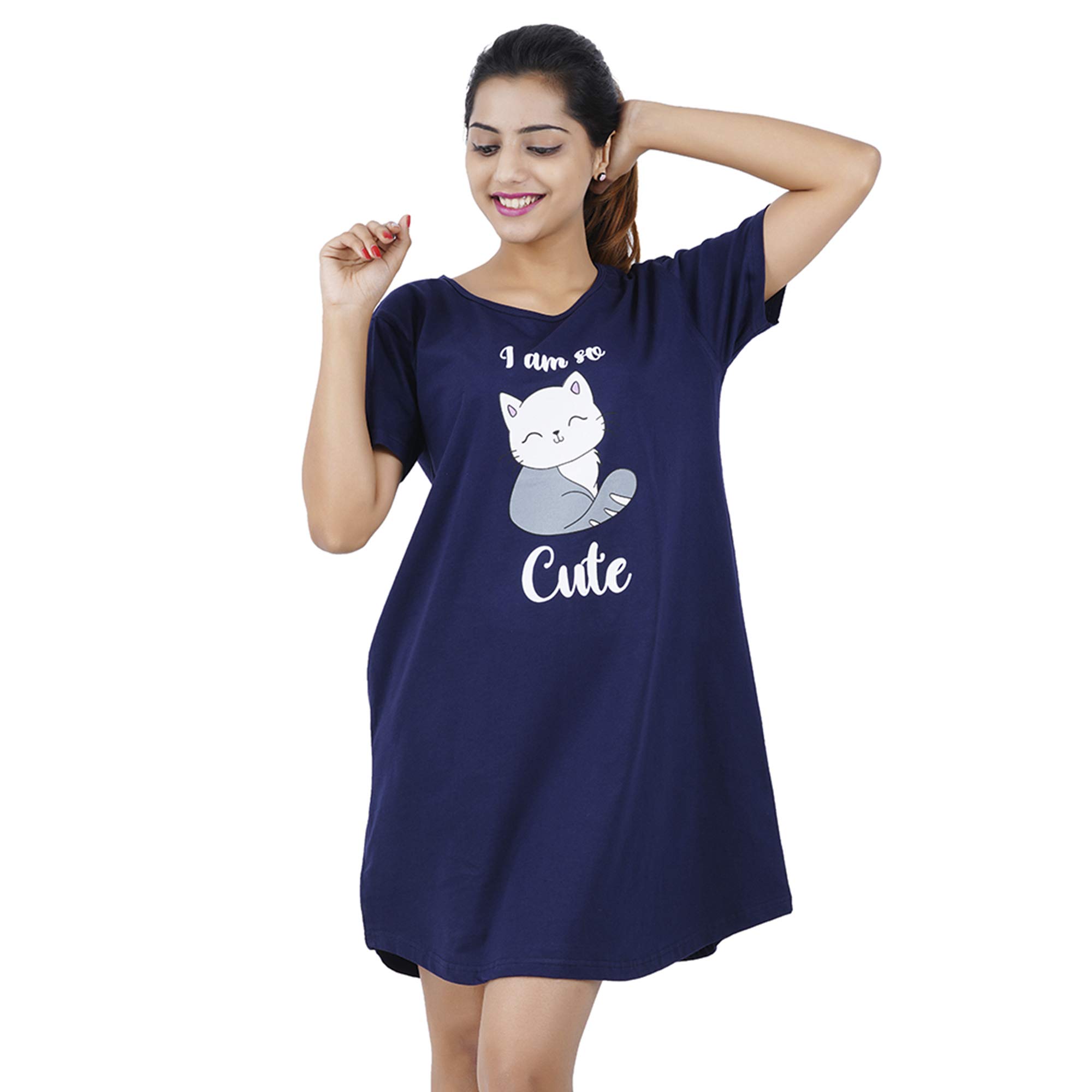 Buy That Trendz Printed Cotton Short Night Dress for Women Let me Sleep