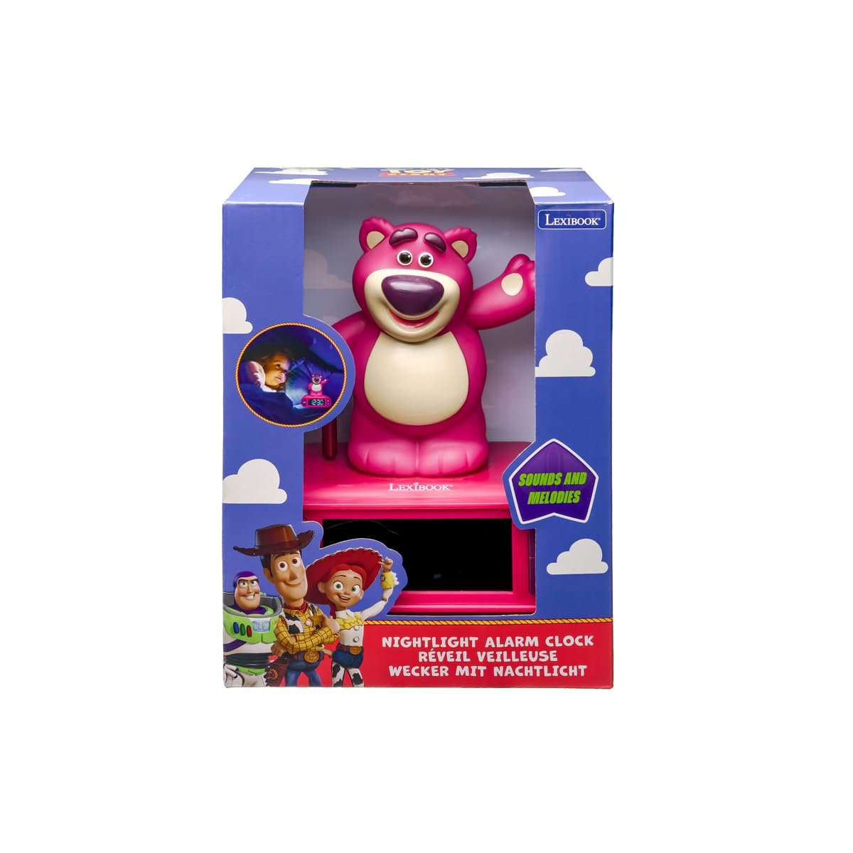 Lexibook, Disney Toy Story, Budzik nocna lampka Lotso, Postać świecąca, Efekty dźwiękowe, Wybór alarmów, Podświetlany ekran LCD, Funkcja drzemki, Fioletowy, RL800TS1LXB