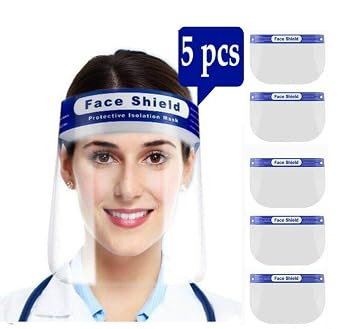 YNR Plastic Safety Face Shield - Full Face Dust Protection, Adjustable Shield Wide Visor Resistant, Spitting Anti Fog Lens, Lightweight, Comfort Soft Sponge, Portable & Easy to Carry Unisex | 5PCS