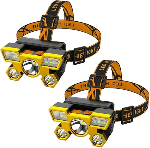 RUNAAJA - Linterna frontal LED COB de 750000 lúmenes, linterna recargable, lámpara de cinco lámparas de diseño súper lejano para correr al aire