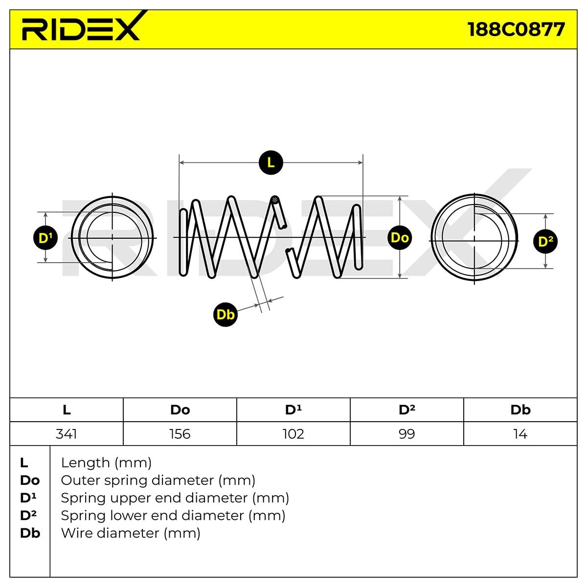 Sprężyna zawieszenia RIDEX 188C0877 Przód, 2 szt Kompatybilny z RENAULT KANGOO BE BOP KW0/1 KANGOO Express FW0/1 KANGOO/GRAND KANGOO KW0/1