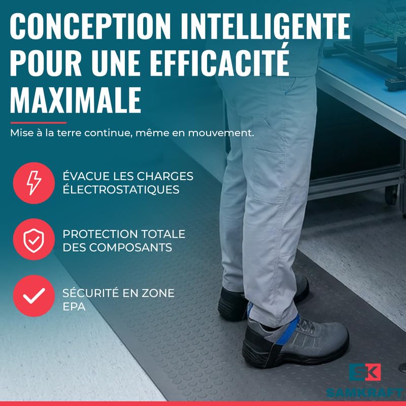 Sangle Talonnière Antistatique ESD - Taille Universelle - Mise à la Terre Mobile pour Chaussure - Protection Électronique Industrie & Atelier - Idéal Sols Conducteurs et Tapis Antistatiques