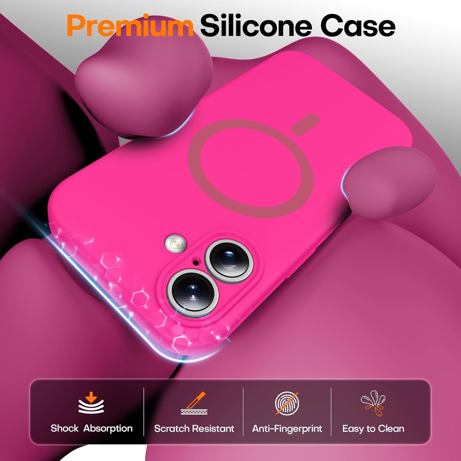 Magnetic for iPhone 16 Case, Compatible with MagSafe, Full Camera Protection, Military-Grade Protection 3.0mm Thicken Silicone Phone Cover for 16 6.1", Hot Pink - Image 5