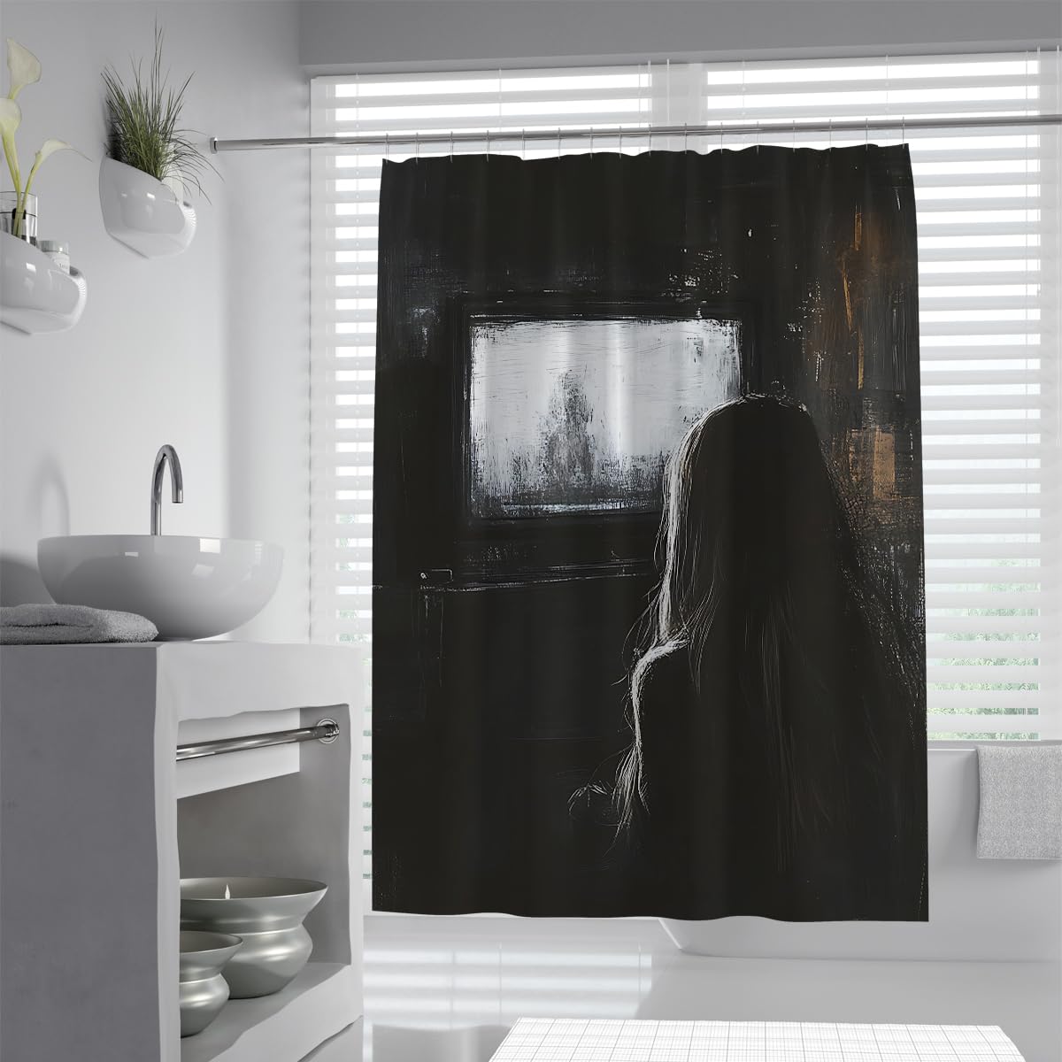 Uiringart Girls Shower Curtains Spooky Bathroom Curtain W100xl180cm Dark Aesthetic Silhouette Water Repellent Quick Dry Polyester Rustproof Grommets Washable Shower Curtain